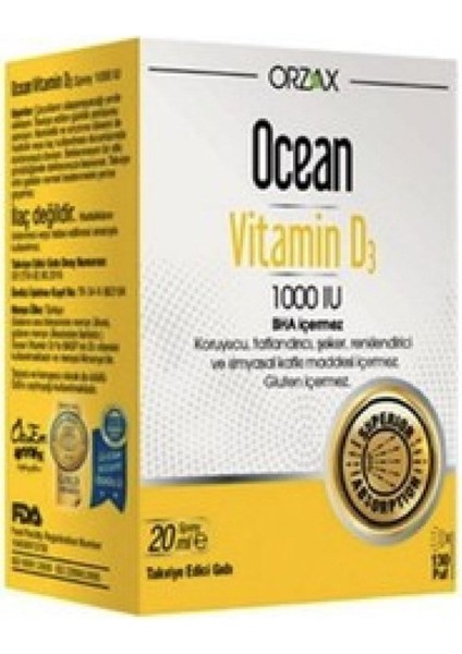 Orzax Ocean Vitamin D3 1000 Iu Sprey 20ML