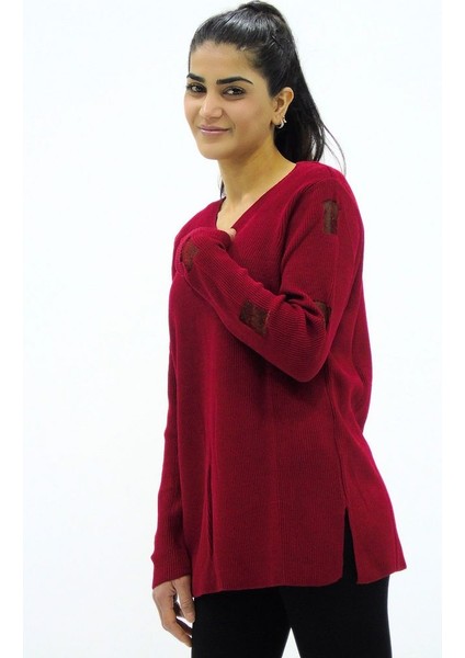 V Yaka Kol Detaylı Triko Kazak fiyatları