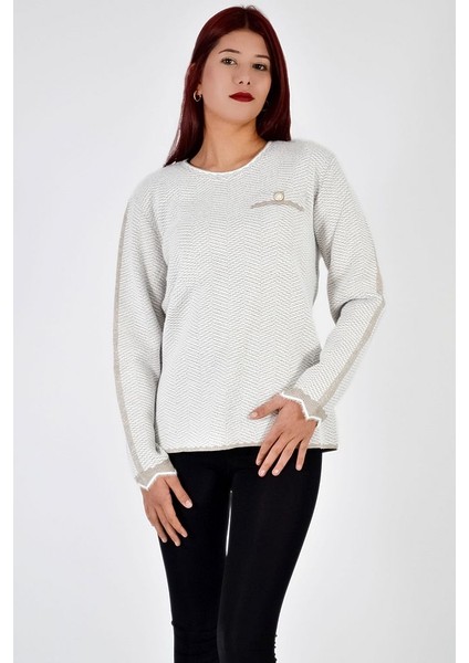 Sıfır Yaka Kendinden Desenli Triko Kazak modelleri