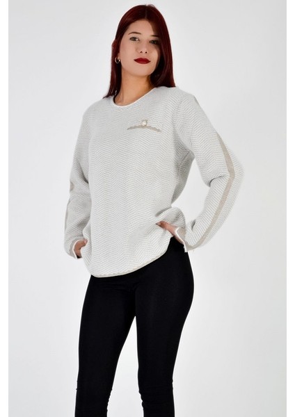 Sıfır Yaka Kendinden Desenli Triko Kazak fırsatları