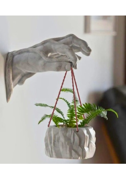 2 Parça Sarmaşıklı El ve Saksı Seti Duvar Saksısı Dekoratif Duvara Monte Saksı