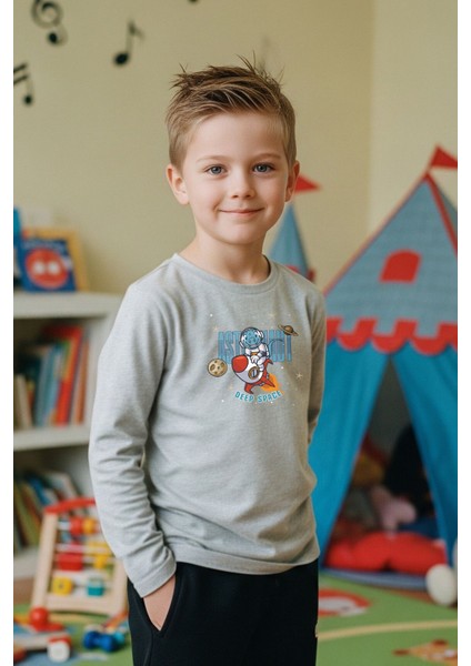 Sıfır Yaka Astranot Baskılı Erkek Çocuk Sweatshirt