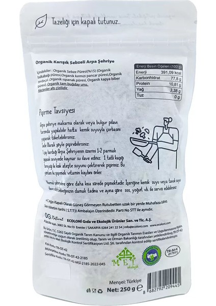 Og Natural Organik Karışık Sebzeli Tam Buğday Arpa Şehriye 250 gr fiyatları