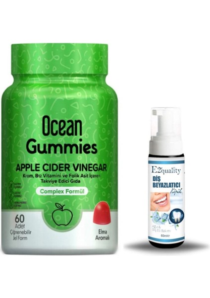Orzax Ocean Gummies Apple Cider Vinegar 60 Adet Çiğnenebilir Form + Hediye Diş Beyazlatıcı Köpük