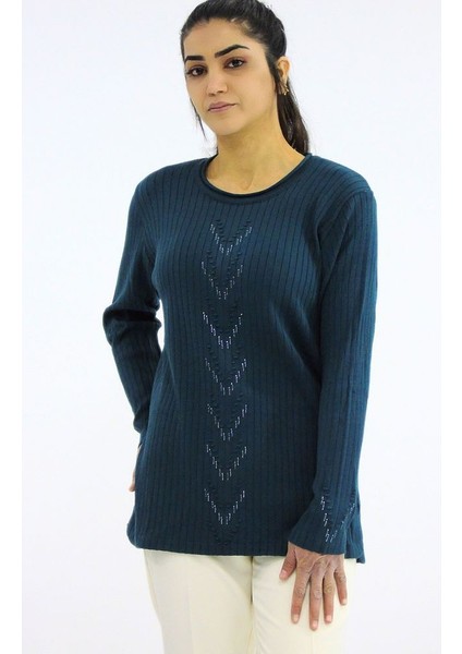 Sıfır Yaka Fitilli Triko Kazak modelleri