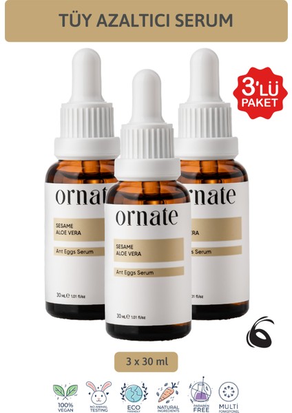 Karınca Yumurtası Yağı Tüy Azaltıcı ve Nemlendirici Serum Seti 3x30 ml – Pürüzsüz ve Yumuşak Cilt İçin