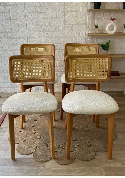 Concept 4 Adet Zion Sandalye Teddy Krem Kumaş Hasırlı Naturel Ahşap Sandalye (4 Adet)