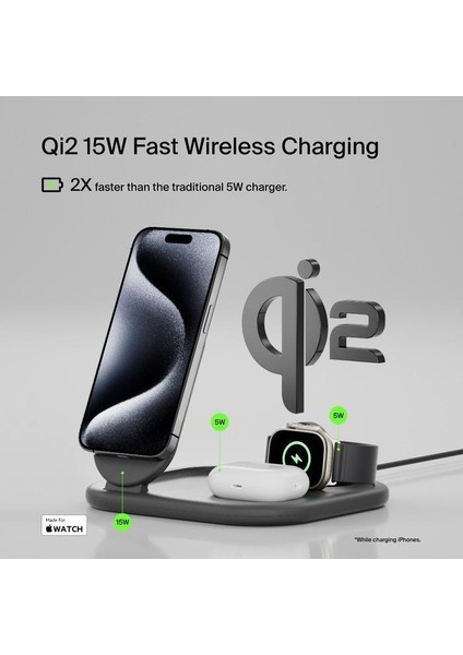 WIZ029VFBK Qi2 15W 3-1 Katlanabilir Magsafe Şarj Cihazı-Siyah modelleri