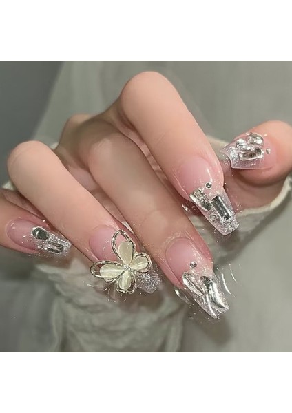 Kısa Tırnaklara Basın, Hafif Mükemmel Uyum, Tırnak Tutkallı Uzun Tırnak, 12 Boyutta Tırnaklarda Yeniden Kullanılabilir Yarı Şeffaf Çubuk - 24 Tırnak Seti, Kristalli Kelebek, No.1 (Yurt Dışından) fiyatları