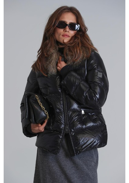 Klemantın Kaz Tüyü Kadın Mont Siyah modelleri