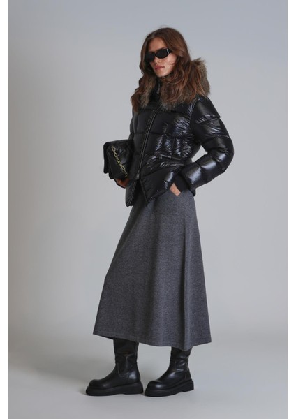 Klemantın Kaz Tüyü Kadın Mont Siyah fırsatları