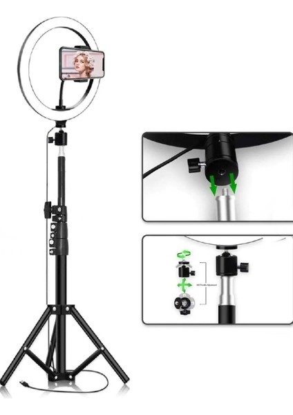 10 Inç Ring Light 3 Farklı Işık Rengi Youtuber Led Işıklı 210 cm Tripod Selfie Makyaj Işığı