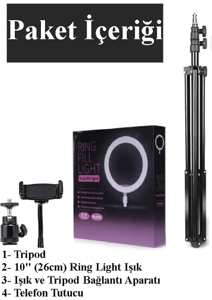 Tripodlu Youtuber Selfie 3 Renk Led Işıklı Tripod 10 Inç 210CM