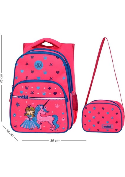 Lisanslı Pembe Prenses Desenli Ilkokul Sırt Çantası ve Beslenme Çantası