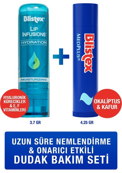 Uzun Süreli Nemlendirici Lip Infusions Hydration+Kuru ve Çatlamış Dudaklara Onarıcı Medplus Stick