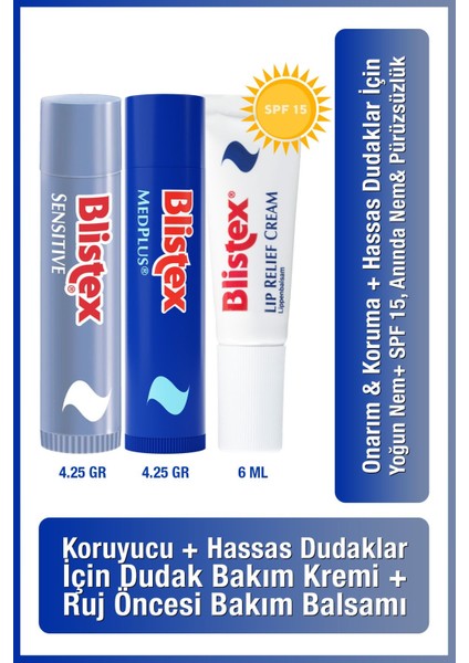 Medplus Stick 4,25 G + Sensitive + Çatlak Dudaklara Rip Relief SPF10 6ml