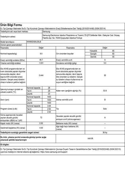 WW90DG6U25LBAH A Enerji Sınıfı 9 kg 1400 Devir Siyah Çamaşır Makinesi indirimleri