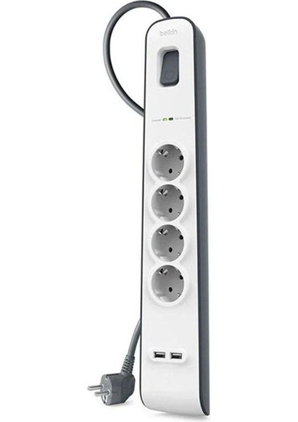 BSV401VF2M 4'lü 2m Akım Korumalı Priz + 2'li 2.4A USB Girişi