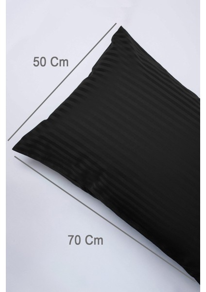 %100 Pamuk 2’li Çizgili Saten Yastık Kılıfı 50 x 70 | Siyah fırsatları