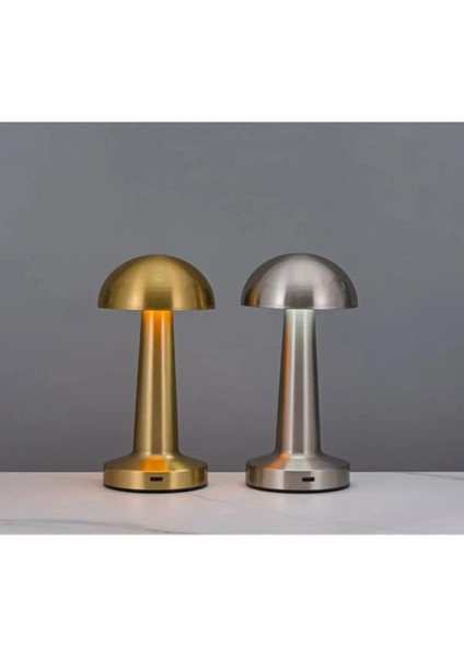 Dokunmatik Şarjlı 3 Kademeli Işıklı Gece Lambası USB Girişli Gold Metal Mantar Masa Lambası modelleri