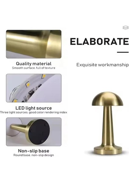 Dokunmatik Şarjlı 3 Kademeli Işıklı Gece Lambası USB Girişli Gold Metal Mantar Masa Lambası fırsatları