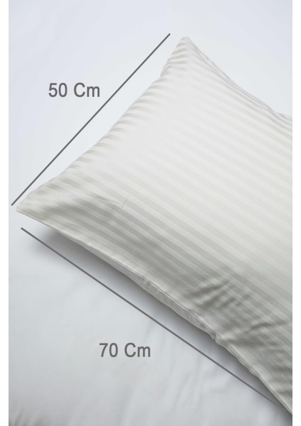 %100 Pamuk 2’li Çizgili Saten Yastık Kılıfı 50 x 70 | Ekru fırsatları