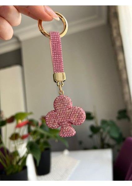 Zirkon Taşlı Pembe Maça Simgeli Anahtarlık