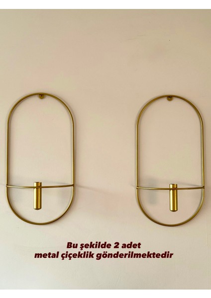 2 Adet Gold Oval Çiçeklik , Modern Dekoratif Metal Duvar Çiçeklik