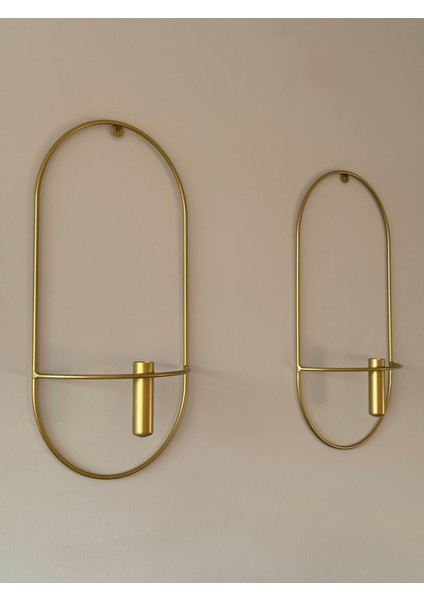 2 Adet Gold Oval Çiçeklik , Modern Dekoratif Metal Duvar Çiçeklik