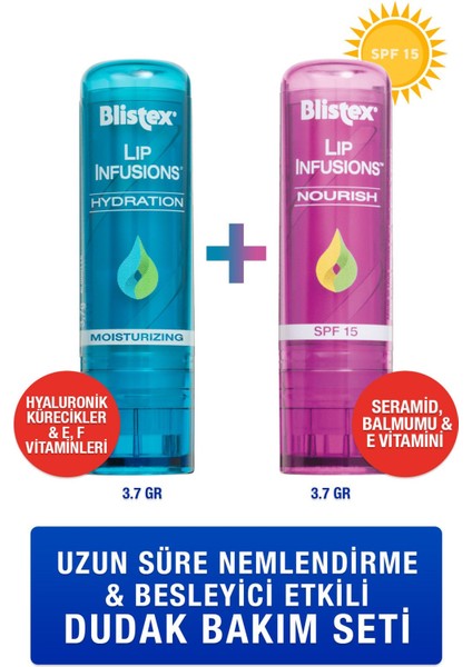 Uzun Süreli Nemlendirici Dudak Bakımı Lip Infusions Hydration+Lip Infusions Nourish