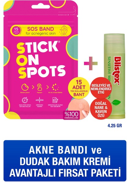 Sensıtıve Mınt Melon Nemlenmeyi Destekleyen Dudak Bakım Kremi 4.25GR+ Sos Band -15 Adet Sivilce/akne Patch