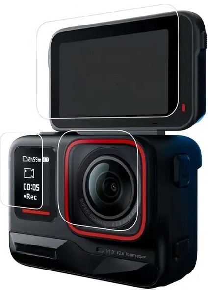 INSTA360 Ace Pro 2 Uyumlu 9h Temperli Cam Ekran ve Lens Koruyucu (3 Parça Set)