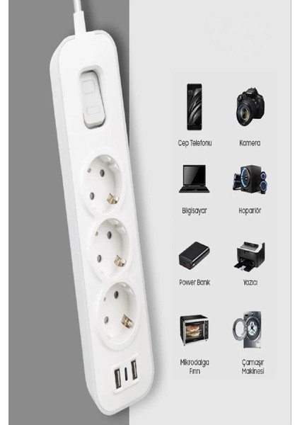 3'lü Anahtarlı Akım Korumalı Grup Priz 2 USB 1 Type C 1.5 Metre Çoklu Priz Uzatma Kablosu fiyatları