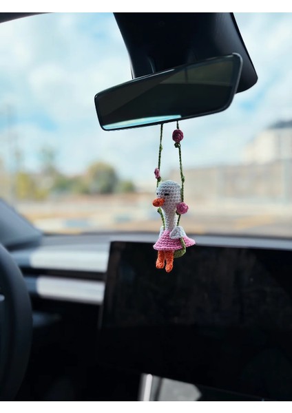 El Yapımı Örgü Oto Süsü – Tığ Işi Sevimli Araba Aksesuarı, Sallanan Araba Süsü