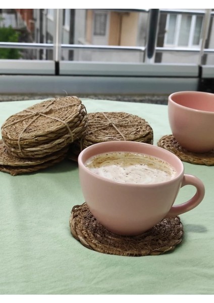 El Yapımı Hasır Bardak Altlığı Fincan Çay Kupa Altlığı Hasır Bardak Altlığı 6 Adet ROYALEKS-BLSSGS10