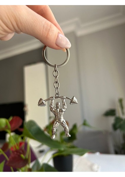 Paslanmaz Çelik Fitness Gym Ağırlık Kaldıran Adam Modeli Anahtarlık