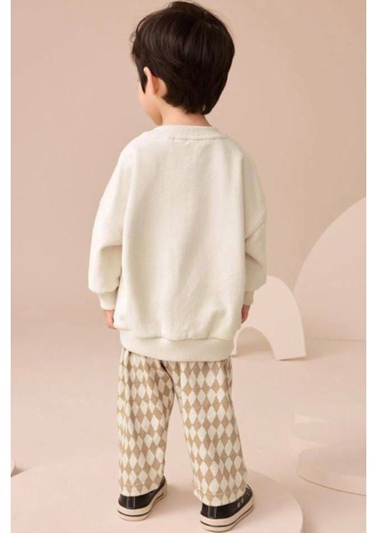 Kareli Ayıcık Panç Işleme Detaylı Erkek çocuk takım - Krem fiyatları