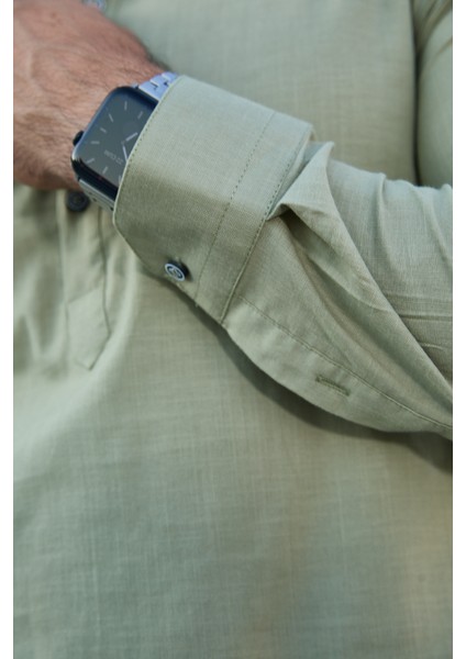 Hakim Yaka Yarım Pat Likra Keten Doku Pamuk Slim Fit Erkek Gömlek fırsatları