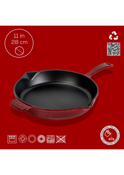 Döküm Yuvarlak Kızartma Tavası Döküm Demir Yekpare Saplı. ÇAP(Ø)28CM-BORDO fırsatları