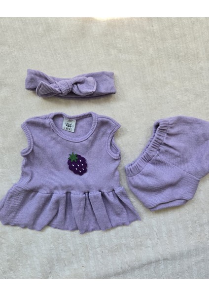 Lila Bebek Şort Bluz Bandana Böğürtlen Keçeli Çorap Set 6-36 Ay modelleri