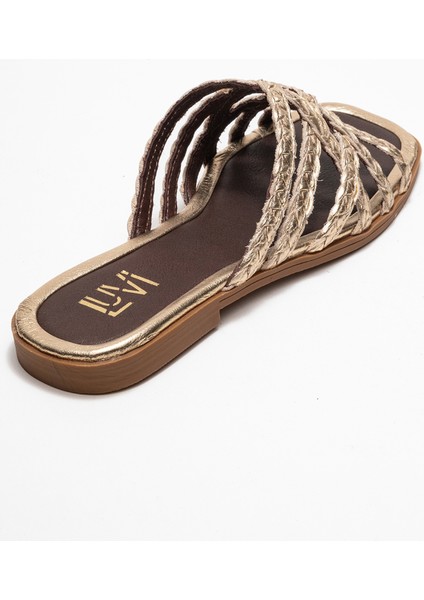 Alısha Altın Hakiki Deri Örgü Bantlı Kadın Terlik indirimleri