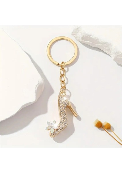 Zirkon Taşlı Çiçekli Topuklu Model Anahtarlık