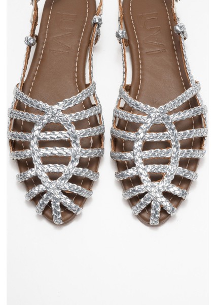 Claudıa Gümüş Örgü Kafes Tasarım Kadın Sandalet fiyatları