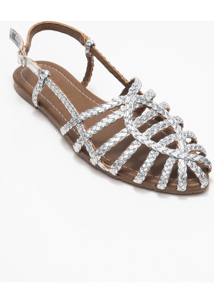 Claudıa Gümüş Örgü Kafes Tasarım Kadın Sandalet modelleri