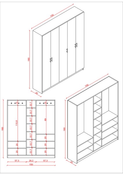 %100 Mdflam Vestiyer & Portmanto V-09 (150CM) indirimleri