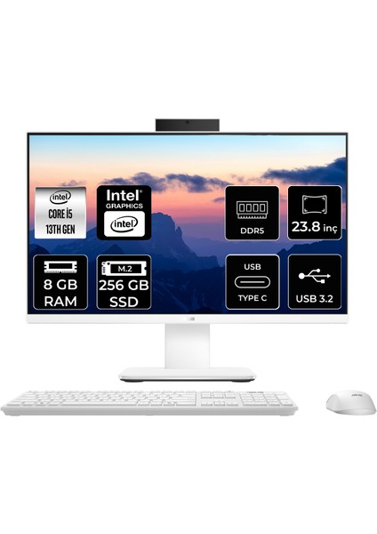 V400 Intel Core I5 13420H 8gb 256GB SSD 23.8" Fhd Fdos All In One Bilgisayar & Per4 USB Bellek V440I58512W0DP301
