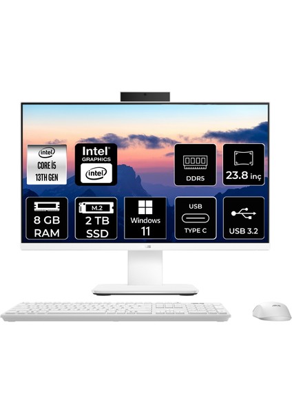 V400 Intel Core I5 13420H 8gb 2tb SSD 23.8" Fhd W11H All In One Bilgisayar & Per4 USB Bellek V440I58512W0DP344