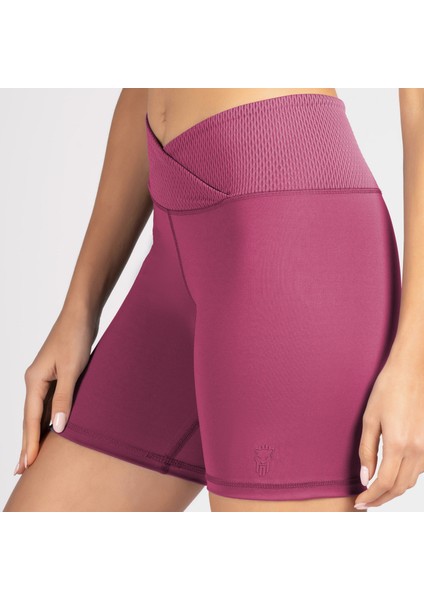 Magenta Toparlayıcı Kruvaze Bel Detaylı Bisikletçi Şortu Kısa Tayt Vela