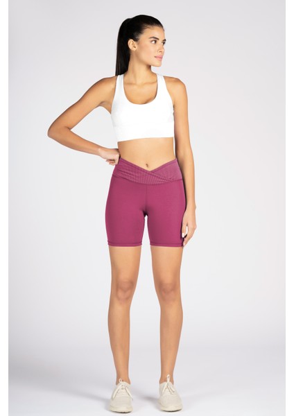 Magenta Toparlayıcı Kruvaze Bel Detaylı Bisikletçi Şortu Kısa Tayt Vela modelleri