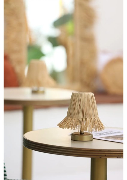 Rafya Saçaklı Şarjlı Masa Lambası - Alt Eskitme Gold fiyatları